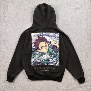 Primitive x Demon Slayer Hoodie Mens Medium Black Sweatshirt Pullover Faded